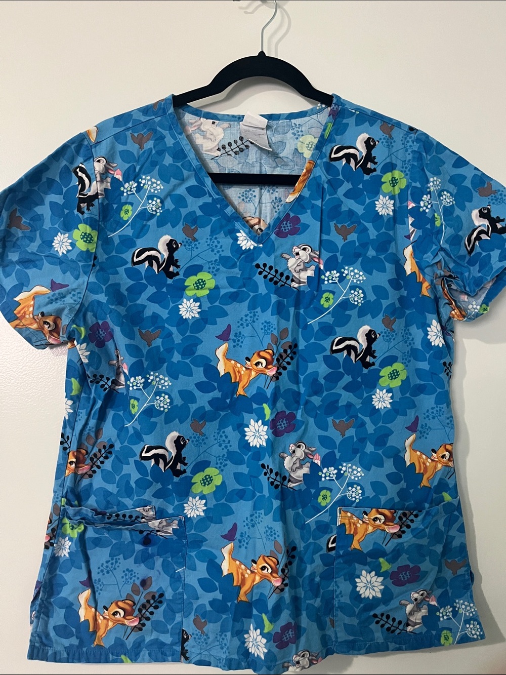 Disney Light Blue Bambi Print Scrub Top